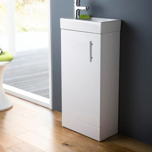 Meuble-lavabo de <span class=keywords><strong>salle</strong></span> de <span class=keywords><strong>bain</strong></span> moderne en <span class=keywords><strong>bois</strong></span>, une porte, finition imperméable, blanc, avec lavabo - Product Image 4