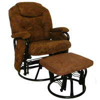 Fauteuil à bascule moderne en microfibre marron avec repose-pieds, structure en fer, siège inclinable pour salon
