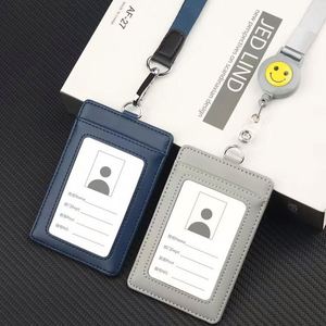 Porte-cartes de travail pliable en cuir avec cordon, porte-badge, porte-carte d'accès au bus, étui de protection pour cartes - Product Image 5