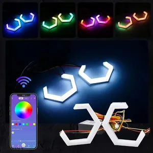 2 chiếc Vòng Hào Quang mắt thiên thần hình lục giác điều khiển ứng dụng RGB 12V/24V trang bị thêm đèn pha đèn pha xe hơi màu trắng DRL + đèn báo rẽ màu hổ phách - Product Image 1