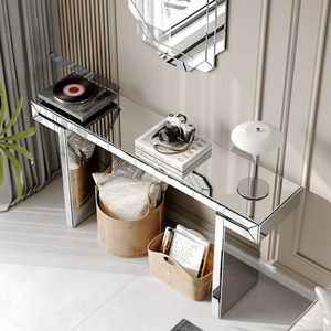 Mesa Consola de Lujo con Espejo de Cuerpo Entero de 60 Pulgadas, Mesa de Entrada/Sofá de Vidrio Templado Acanalado, Estilo Lujo Ligero - Product Image 3