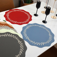 Set de table rond en cuir brodé motif feuille, bord festonné, imperméable, vente en gros