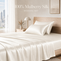 Parure de lit King Size en soie de mûrier 100% pure, tissu uni teint, drap-housse et housse de couette en satin