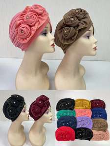 MH-1194 Großhandel Turban Hut Haar Zubehör Strass Turban für Frauen Kopf wickel Muslim Hut Soft Flower Turban - Product Image 2