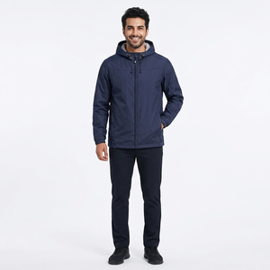 Custom Logo High Quality Men's Zipper Waterproof Canvas <b>Stand</b> Collar Front Logo Plus Size Windbreaker Jacket - Product Image 1