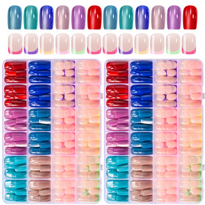 288 <span class=keywords><strong>faux</strong></span> ongles à presser, rouge et bleu, effet œil de chat, forme cercueil moyenne, style français coloré, courts, ronds, carrés, brillants et pailletés - Product Image 1