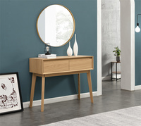 Console et table de toilette modernes en MDF grain de bois chêne sauvage beige avec 2 tiroirs pour chambre, hôtel, salon