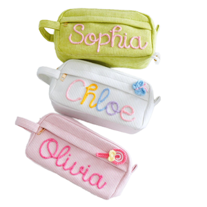 Trousse de Maquillage Géométrique Personnalisée en Velours Côtelé Épais avec Fermeture Éclair, Sac Cosmétique Tendance pour Filles, Rangement Portable de Voyage - Product Image 1