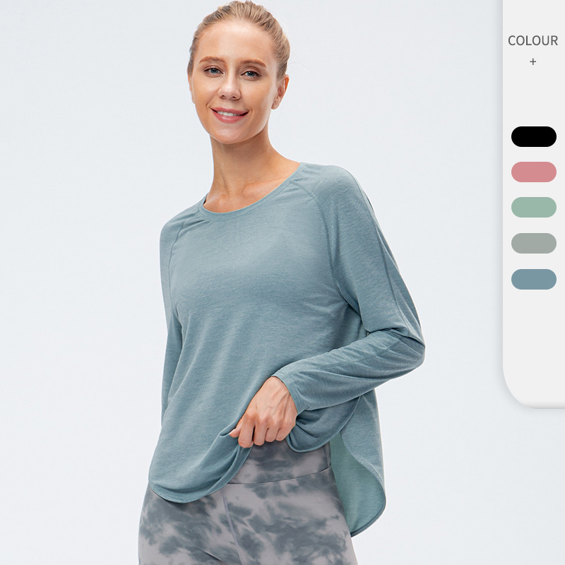 Plus Size Women Lightweight Loose Breathable Long Sleeve T-Shirt Quick Dry Casual Athletic Blouses Side Split Yoga Running Tops