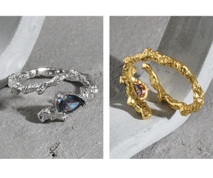 DEYIN 2024 nuevo diseño Simple Irregular plata 925 anillos de circón ajustable Lava raya dedo 925 plata esterlina mujeres anillos - Product Image 2