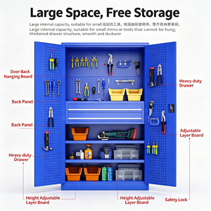 Armoire à outils robuste avec roulettes, armoire de rangement en acier à double porte avec serrure, étagères réglables pour garage, atelier - Product Image 4