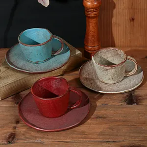 Hoge Kwaliteit Retro Design Custom Vintage Cups Mok Luxe Theekop En Schotel Set Keramische Koffie Cup Set Voor Cadeau