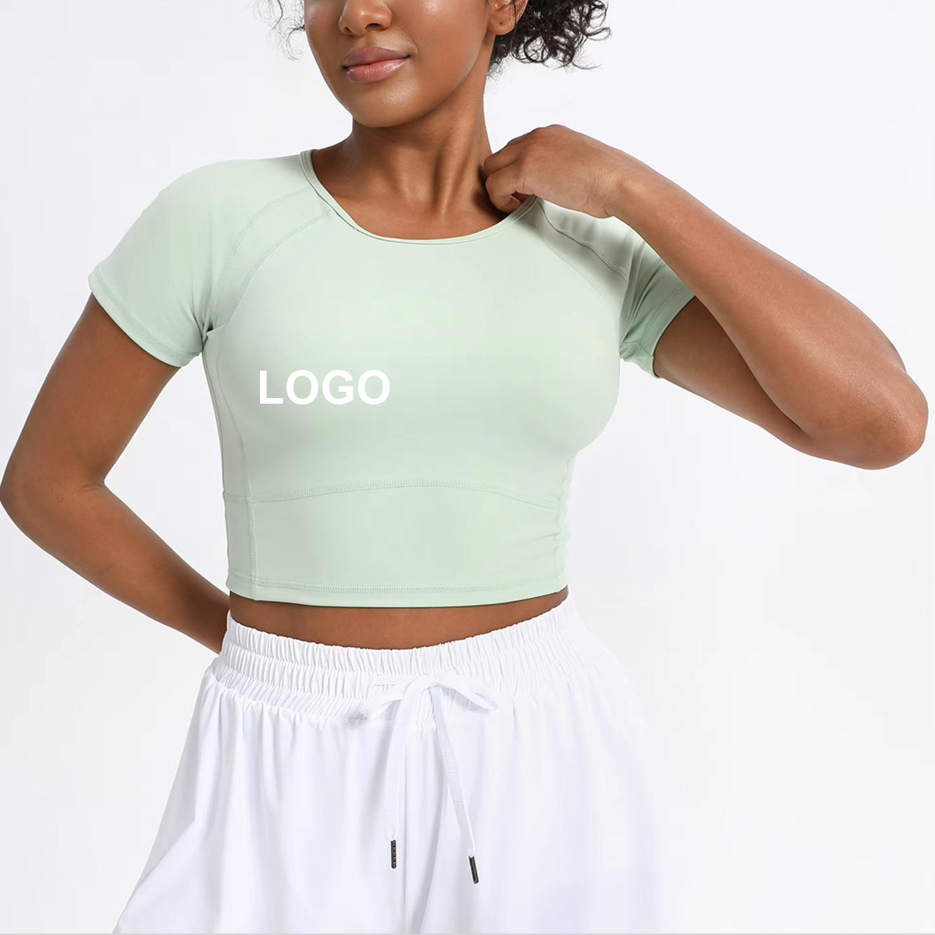 Women's Quick-Dry Breathable Short Sleeve Crop Top Solid Color High Elasticity Pilates Yoga Fitness Top