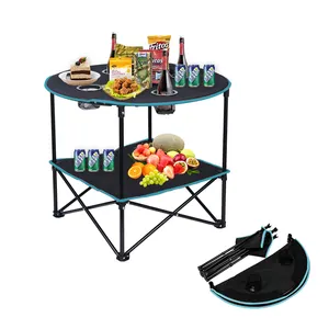 Metal Frame Polyester Folding Camping Table with 4 Mesh Cup Holders