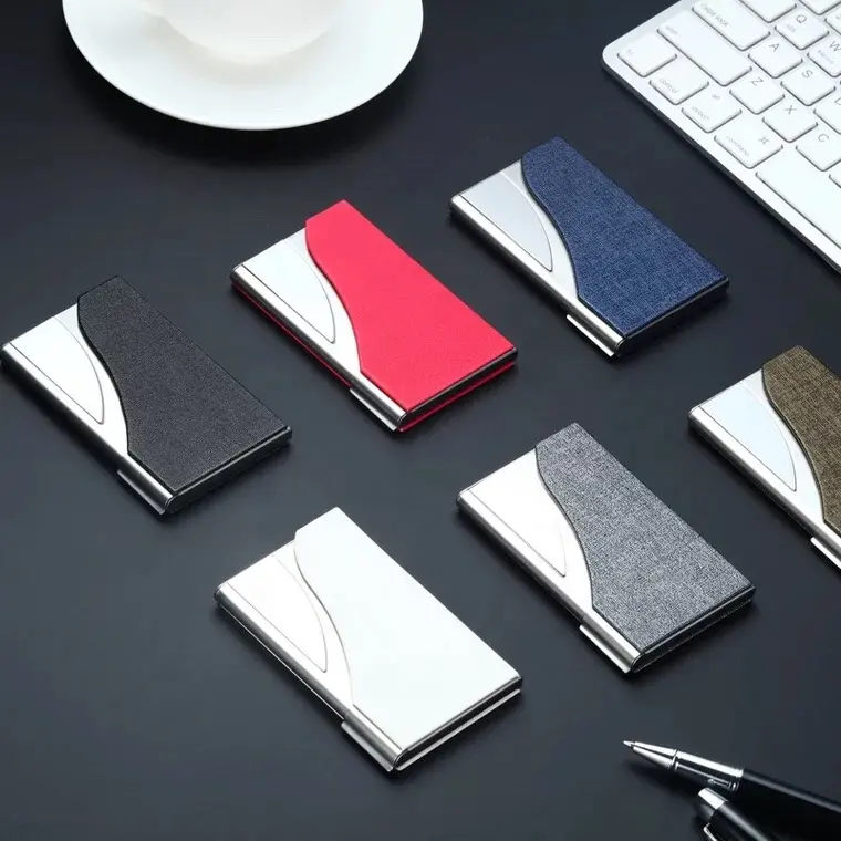 High quality Custom logo color stainless steel pu leather business card holder case