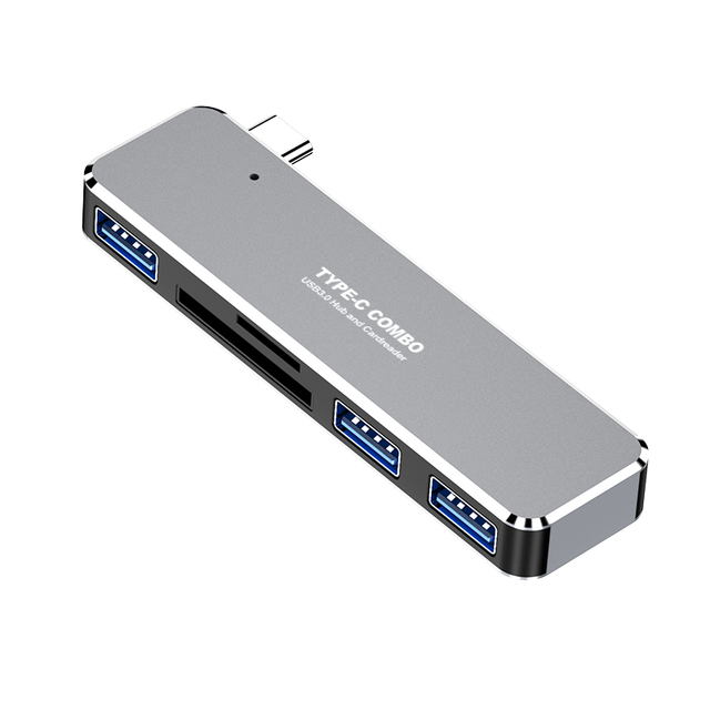 5-Port Aluminum USB C Docking Station with USB2.0x2 USB3.0x1 TFx1 SDx1 Adapter Type C Hub USB Extender USB3.0 Interface in Stock