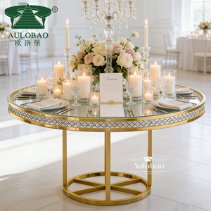 Tables de salle à manger en cristal pour mariage avec cadre en acier inoxydable doré - Product Image 2
