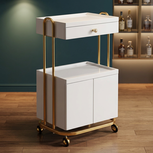 Luxury Salon Furniture Hairdressing <b>Work</b> Cart Gold Stainless Steel Salon Cart with Storage Cabinet - Product Image 2