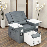 Fauteuil de pédicure multifonctionnel en cuir carré pour salon de beauté, avec vibration, inclinable électriquement, bain à remous sans tuyauterie