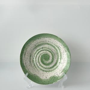 Platos de cerámica en espiral artísticos multicolores, verde, blanco con motas negras, elegante vajilla de comedor para el hogar para servir y decorar alimentos - Product Image 1
