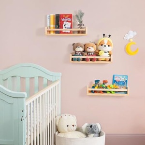 Étagère murale en bois massif à 3 niveaux, bibliothèque rectangulaire suspendue pour chambre d'enfant, organisateur de rangement de jouets, porte-livres pour enfants - Product Image 1