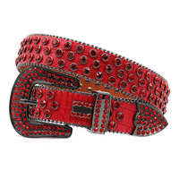 Ceinture de créateur perlée pour homme, style streetwear western Y2K, avec logo personnalisé, boucle en alliage, strass et cuir PU, 3,8 cm