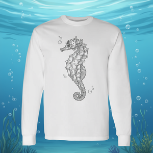 T-shirt a maniche lunghe Seahorse Lover con design artistico retrò vintage - Product Image 3