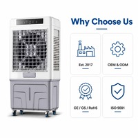 Enfriador de Aire Evaporativo Doméstico FJ-1120DLR con Control Remoto, 8000 CMH, Tanque de 60L, 3 Velocidades, Función de Enfriamiento, Humidificación y Purificación, Ventilador Digital