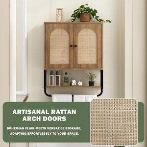 Chêne Petite armoire murale <span class=keywords><strong>de</strong></span> <span class=keywords><strong>salle</strong></span> <span class=keywords><strong>de</strong></span> <span class=keywords><strong>bain</strong></span> Style armoire étagères réglables porte-serviettes arqué rotin <span class=keywords><strong>salle</strong></span> <span class=keywords><strong>de</strong></span> <span class=keywords><strong>bain</strong></span> - Product Image 2