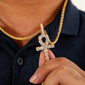 Kalung Liontin Salib Rantai Gelombang Air Fashion Berlapis Emas 18k Perak Sterling 925 dengan Liontin Moissanite untuk Wanita - Product Image 4