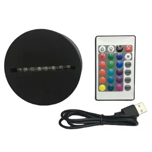 Mini Base de veilleuse LED 7 couleurs réglables ABS USB télécommande éclairage acrylique 3D LED Base de lampe