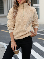 Sweat-shirts à demi-zip pour femmes, vestes pull en polaire, vêtements pour femmes, nouvelle collection, vêtements chauds, manteaux d'hiver à carreaux pour 2024