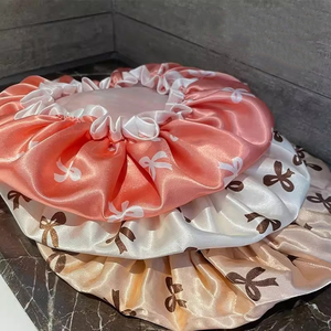 <span class=keywords><strong>Bonnet</strong></span> <span class=keywords><strong>de</strong></span> douche réutilisable en satin double couche extra large, imperméable, pour femme, protection des cheveux - Product Image 3
