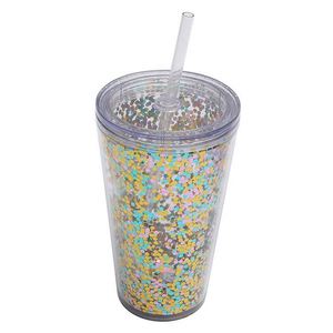 Gobelet en plastique de 24 oz à double paroi, vert phosphorescent, réutilisable, en acrylique transparent, avec couvercle et paille - Product Image 6