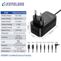 Adaptateur secteur AC-DC 36W avec prises US, EU, UK, certifié CE UKCA, 9V3A, 12V3A, 15V2A, 24V1.5A pour boîte lumineuse, signalisation numérique, écran tactile, PC