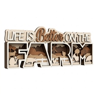 Letrero de Madera Contrachapada 3D Personalizado de la Marca XIAOYAN, con Diseño 'Life Is Better Farm', Decoración Rústica Multifuncional para el Hogar, con Diseño de Vaca y Oveja