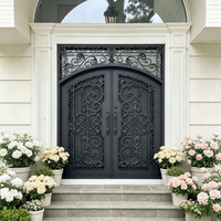 Porte d'entrée de villa en acier forgé avec panneau en verre, style français, sur mesure, revêtement poudré