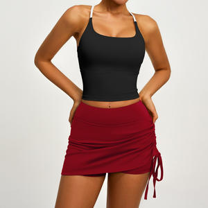 กระโปรงเทนนิสเอวสูง ชุดออกกำลังกาย ชุดโยคะ กอล์ฟ เสื้อครอปแขนกุด 2 ชิ้น ชุดกีฬาฟิตเนสสำหรับผู้หญิง - Product Image 2