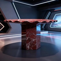 Meubles de salon de style italien nordique-Table basse ronde, table basse en marbre Roso Lepanto et table à manger