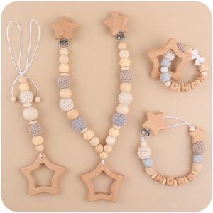 Clip de <span class=keywords><strong>cochecito</strong></span> de madera para bebé, cadena con Clip para chupete, colgante de <span class=keywords><strong>cochecito</strong></span> móvil, pulsera de cuentas de silicona, juguete sonajero - Product Image 1