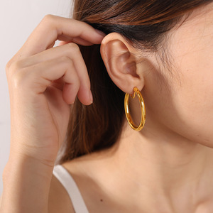 Hoop Earrings Zinc Alloy Stainless Steel <b>Post</b> Large <b>Round</b> Geometric Design Fashion Jewelry - Product Image 3