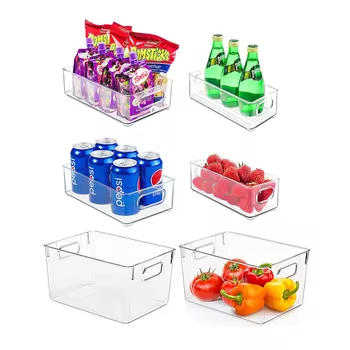 Set of 6 Food Storage Containers, Clear PET BPA-Free Pantry Organizer Bins, Kitchen Fridge Dry Food Boxes 3-6L