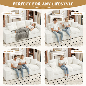 Canapé-lit convertible carré sans structure avec coussin superposé, revêtement en velours côtelé amovible et coussins décoratifs - Product Image 4
