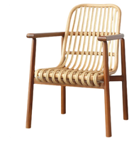 Chaise de salle à manger moderne et minimaliste en agate, rotin et teck pour salon et balcon