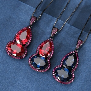 Collier de haute qualité pour femme, pendentif gourde imitation rubis 10*14mm, en cuivre écologique plaqué or noir, inaltérable - Product Image 5