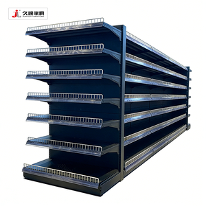 Estanterías Metálicas de Doble Cara JIUSHUN para Exhibición de Productos, Estantes para Supermercados con Barandas Pequeñas - Product Image 1