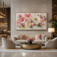 Lukisan Kanvas Bunga Merah Muda Bertekstur, Seni Dinding Bunga Peony Abstrak, Karya Seni Minyak Buatan Tangan, Dapat Disesuaikan, Romantis untuk Rumah dan Hotel