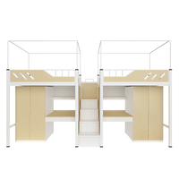 Lit superposé en acier avec armoire intégrée, lit supérieur et table inférieure, idéal pour appartement d'étudiant, école, loft, dortoir