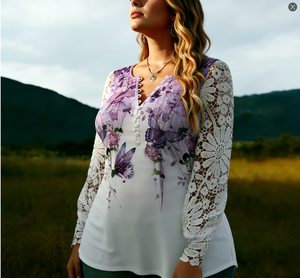 Blusa Holgada de Verano para Mujer, Estilo Europeo, Sexy, con Encaje, Manga Larga, Talla Grande, Diseño Floral, Informal, de Fibra de Leche, Joyinspring - Product Image 5