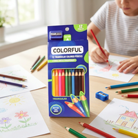Ensemble de crayons de couleur triangulaires de 12 couleurs avec taille-crayon pour enfants, dessin artistique scolaire, logo personnalisé disponible